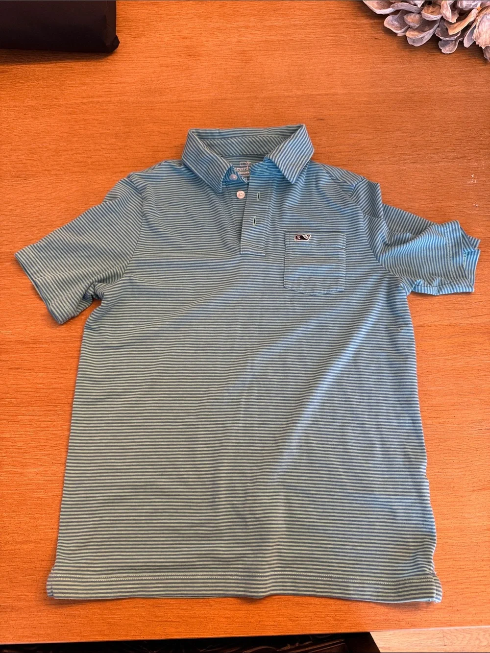 Vineyard Vines Light Teal Striped Chest Pocket Polo